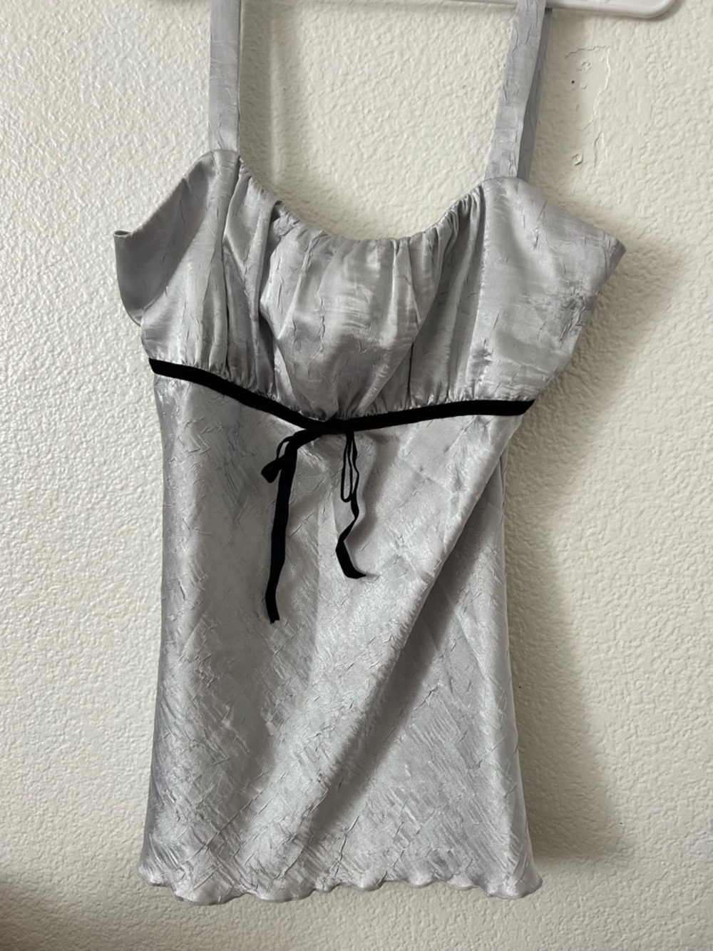 Maurices Silver Satin Tank with Black Trim